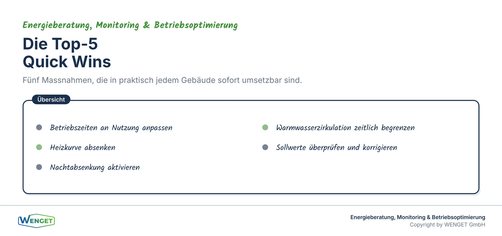 Die Top-5 Quick Wins in der Betriebsoptimierung.