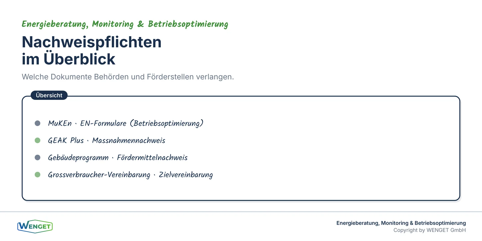 Nachweispflichten im Überblick: MuKEn, GEAK, Gebäudeprogramm, Grossverbraucher.