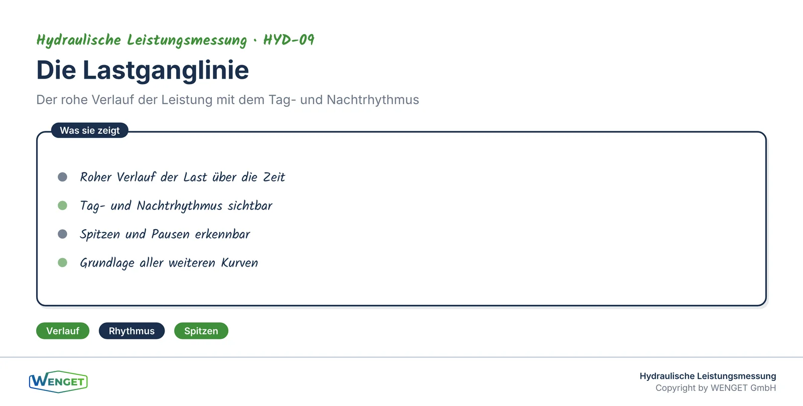Die Lastganglinie zeigt den rohen Verlauf mit Tag- und Nachtrhythmus