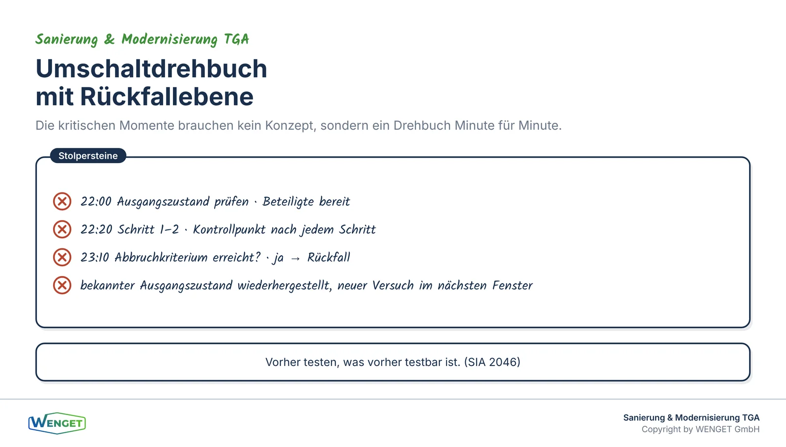 Umschaltdrehbuch mit Kontrollpunkten und Rückfallebene.
