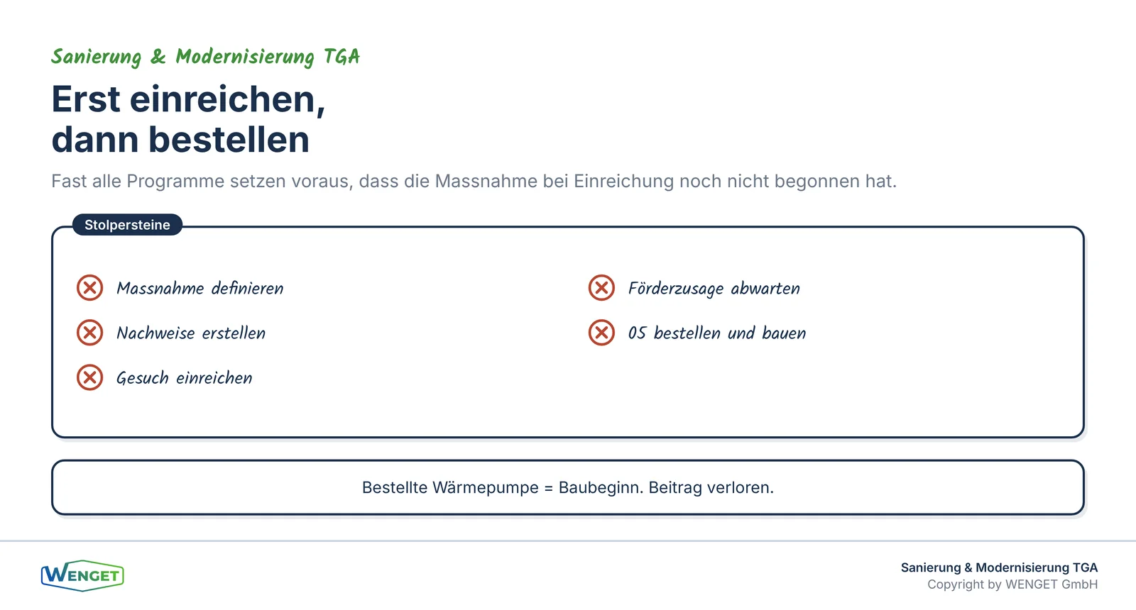 Die richtige Reihenfolge von der Massnahme bis zur Auszahlung.