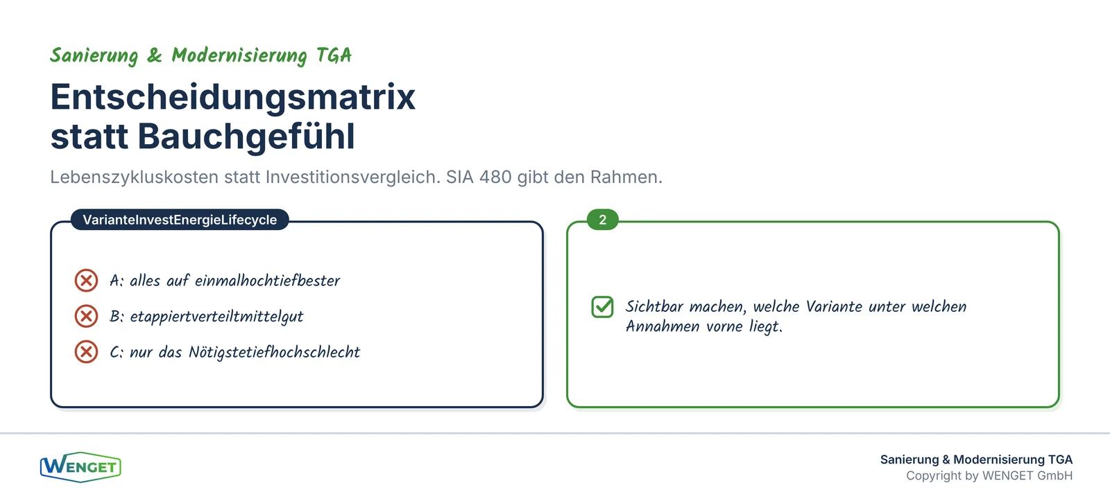 Entscheidungsmatrix statt Bauchgefühl: Varianten sichtbar machen.